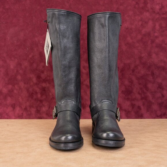 Frye Women Veronica Slouch Black Leather Moto Biker Buckle Boots size 6 - Picture 3 of 9